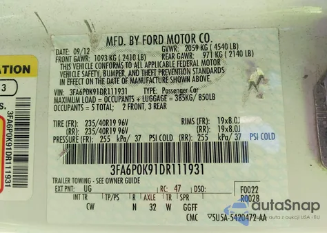 2013 Ford Fusion Titanium from USA, damaged, VIN 3FA6P0K91DR111931